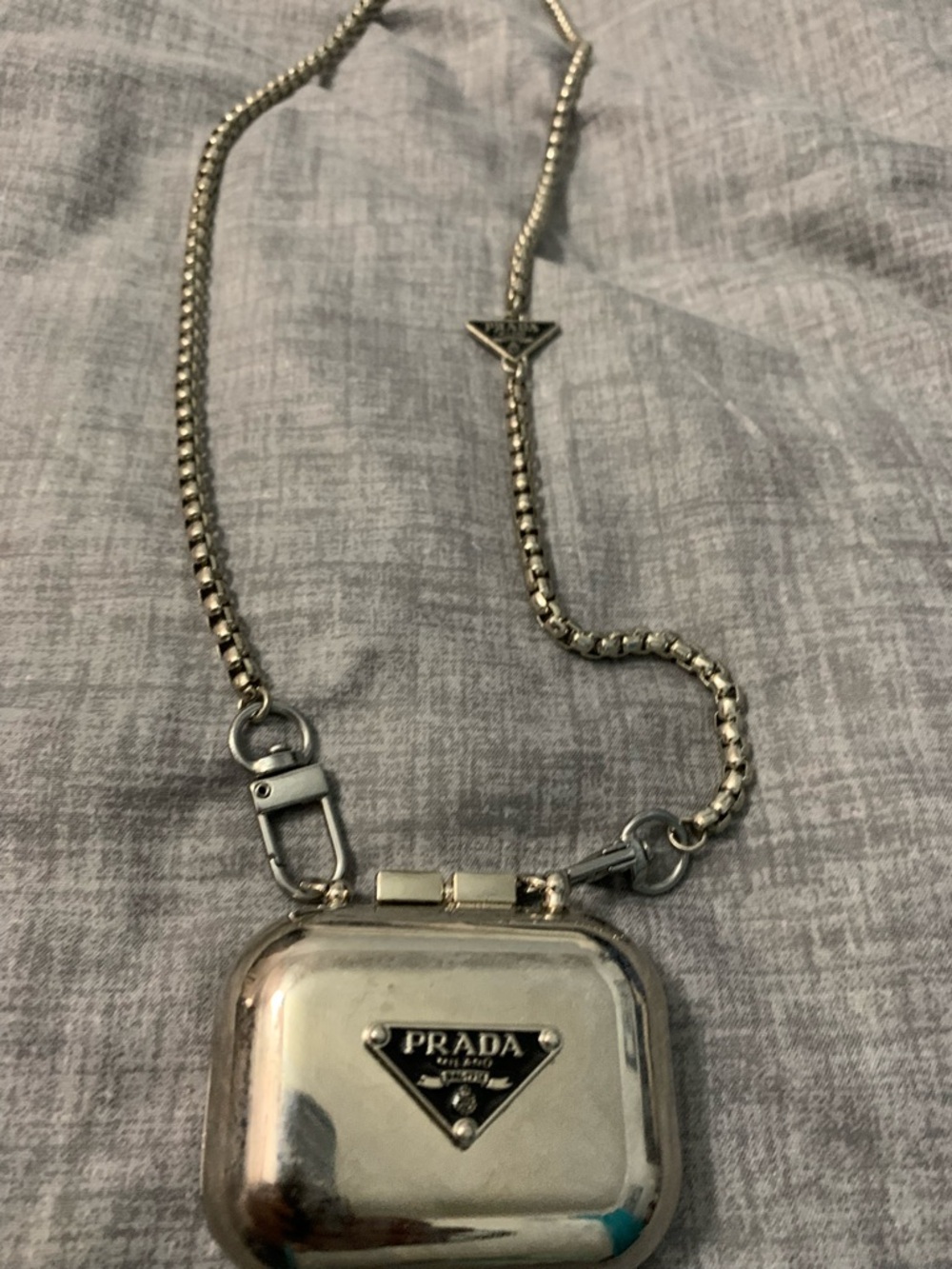 Silver-Tone Triangle Logo Necklace with Pendant Case